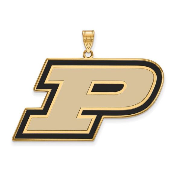 14k Gold Plated Silver Purdue XL Enamel 'P' Pendant